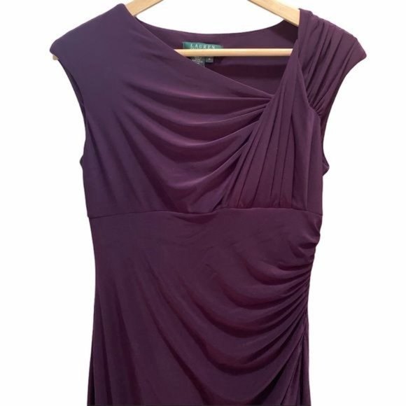 LAUREN RALPH LAUREN Sz 4 Purple Draped Ruched Surplice Dress Cap Sleeves - Picture 5 of 13